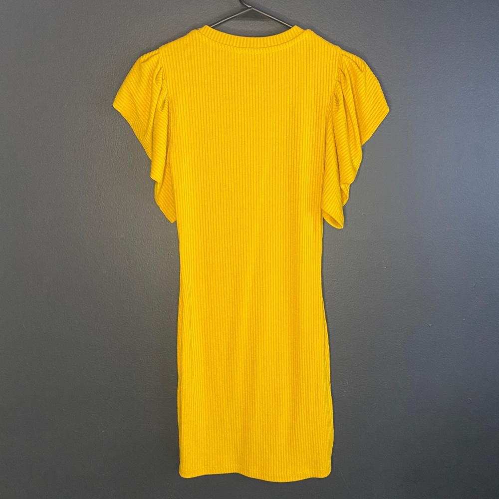 Iris Bodycon Puffed Sleeve Dress US women’s small Mustard - Picture 2 of 5